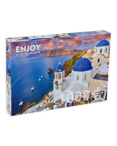 Puzzle Enjoy de 1000 piese - Santorini View with Boats, Greece - 1